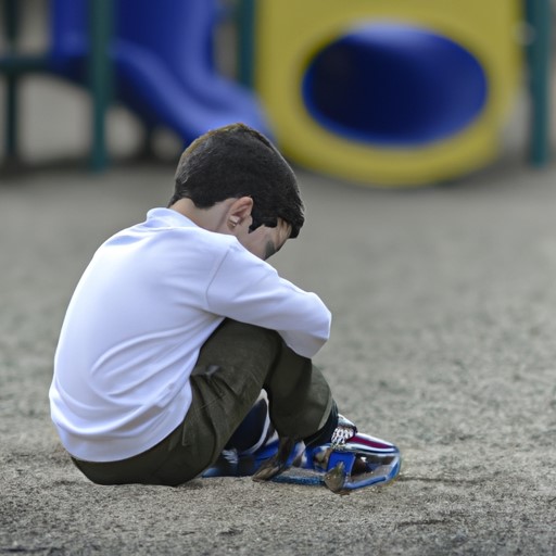 ילד צעיר יושב לבדו במגרש המשחקים של בית הספר, נראה עצוב ומבודד