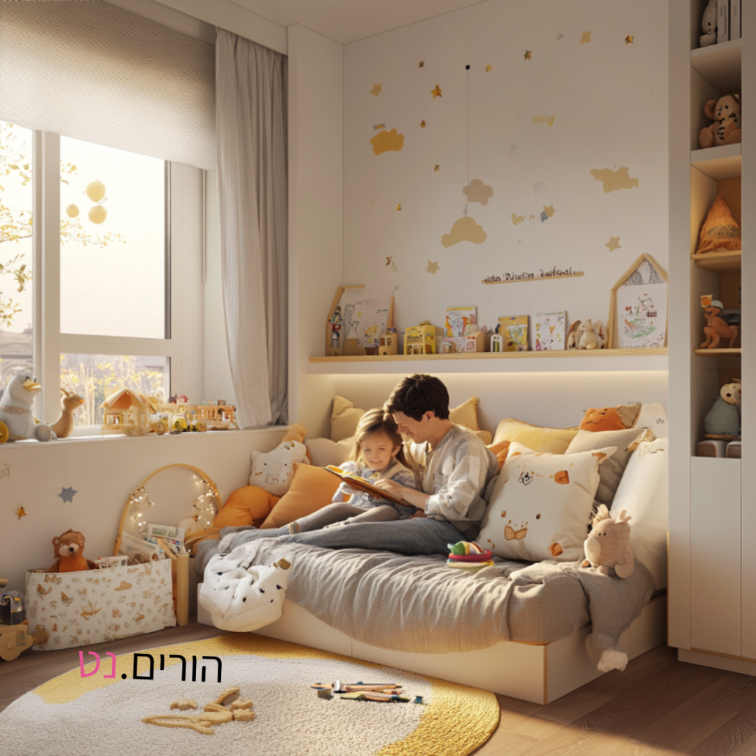 ידלים בחדר קוראים ספר על המיטה